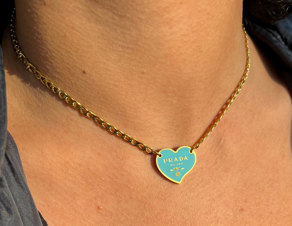 Upcycled Prada Love "Turquoise" Necklace