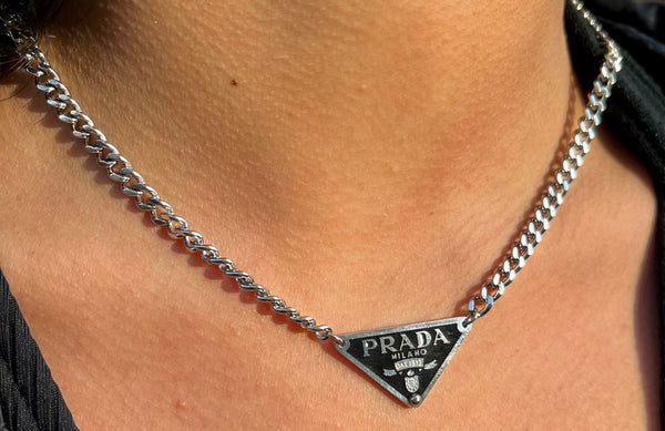 Upcycled Prada Triangle “Nero” Necklace