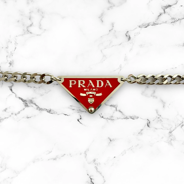 Upcycled Prada Triangle “Rosso” Necklace