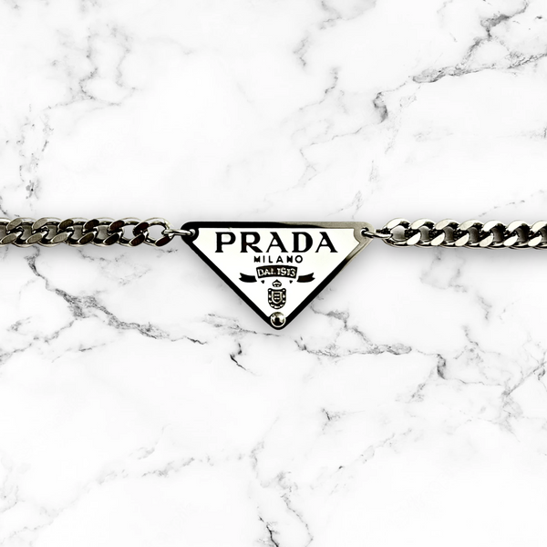 Upcycled Prada Triangle "Snow" Necklace